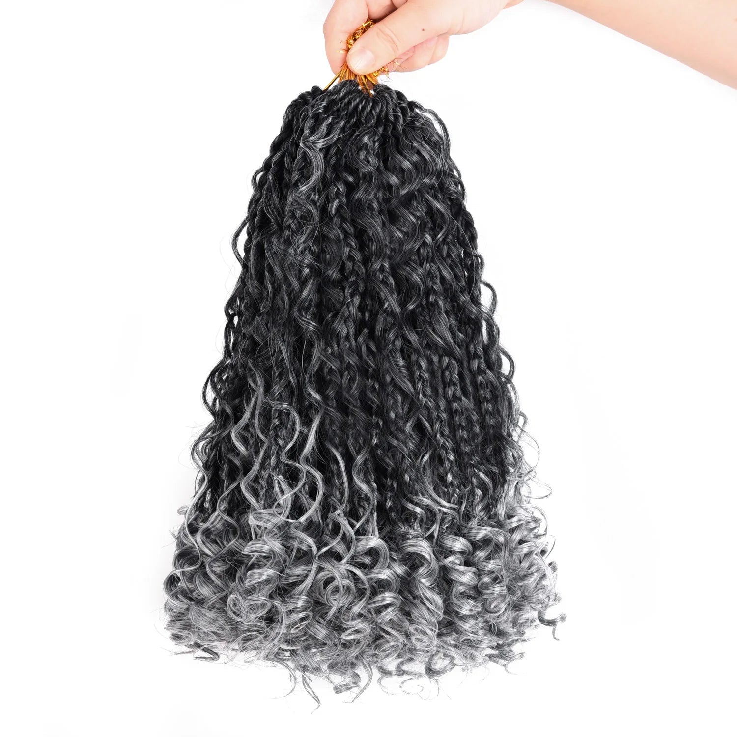 Goddess Box Braids Crochet Hair | 10 Inch Boho Curly Ends | 12 Strands Per Pack T1B Grey 10inches | Afrocentric