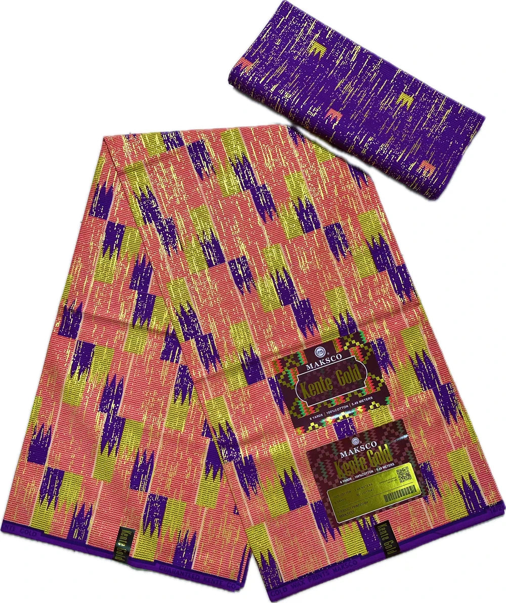 Kente African Wax Print Fabric | 100% Cotton 6 Yards for Sewing & Dressmaking as picture 6 yards | Afrocentric