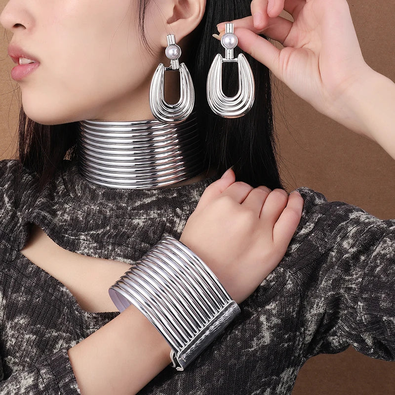 African Leather Jewelry Set | Necklace, Bracelet & Earrings Style 3 China Mainland | Afrocentric