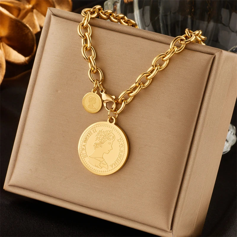 Multilayer Coin Pendant Necklace | Layered Chain for Women N1763 | Afrocentric