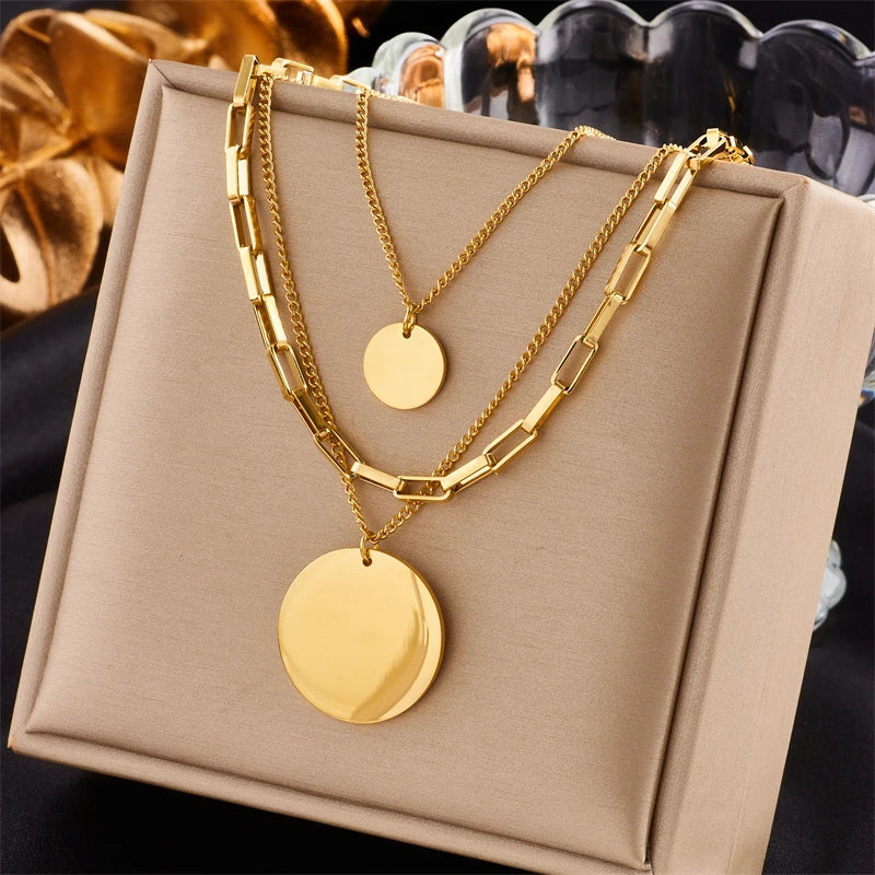 Multilayer Coin Pendant Necklace | Layered Chain for Women | Afrocentric