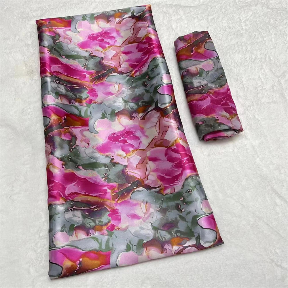 African Satin Silk Fabric High Quality Silk Fabric And Chiffon Tulle Blouse 4+2 Yards Nigerian Women Clothes Garment Cloth 26 6 yards | Afrocentric