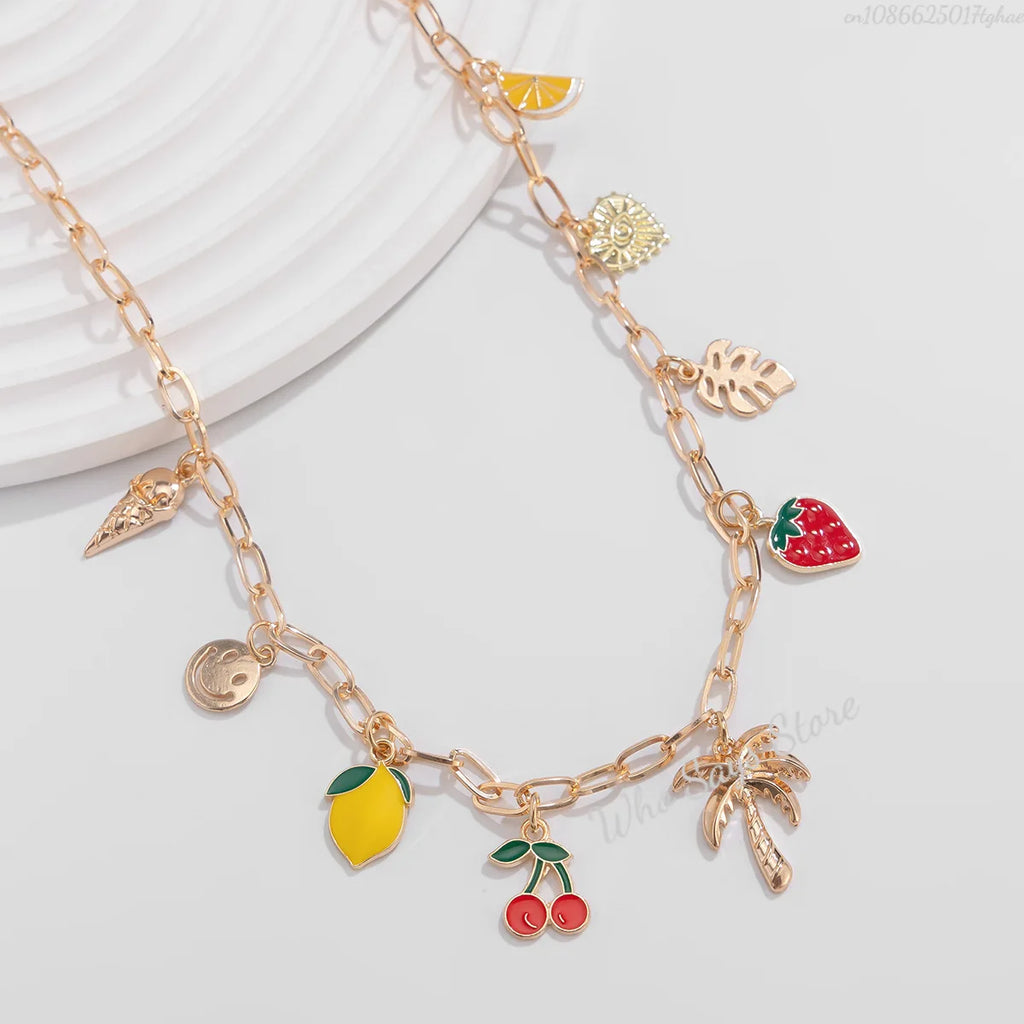 Boho Fruit Charm Choker Necklace | Cherry, Strawberry & Sweet Dopamine Jewellery | Afrocentric
