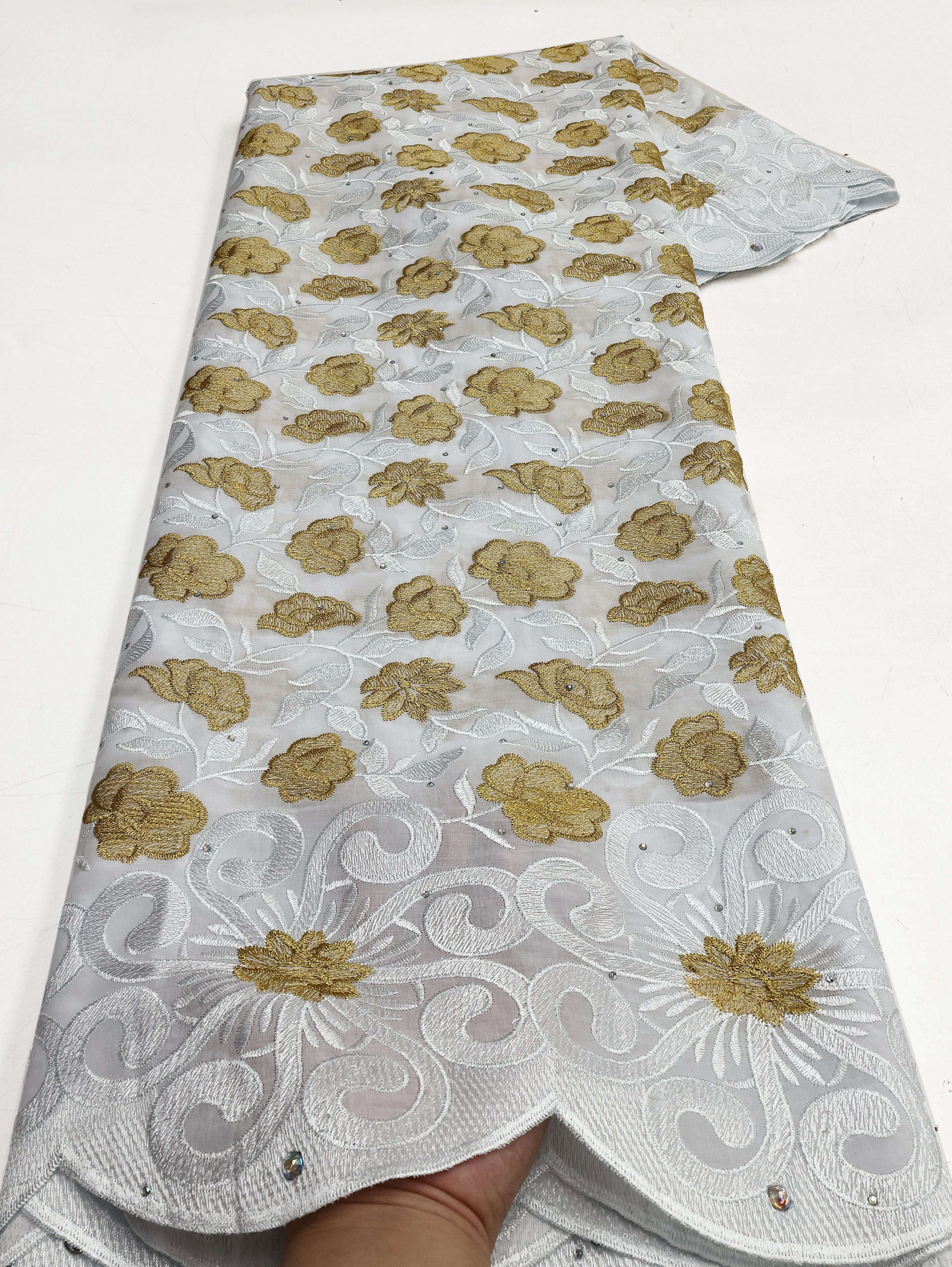 Swiss Voile Lace In Switzerland With 3D Flower Applique Stones 2026 Super Quality African Lace Fabric For Wedding Lace Dress LY3528-4 120cm 5 Yards | Afrocentric