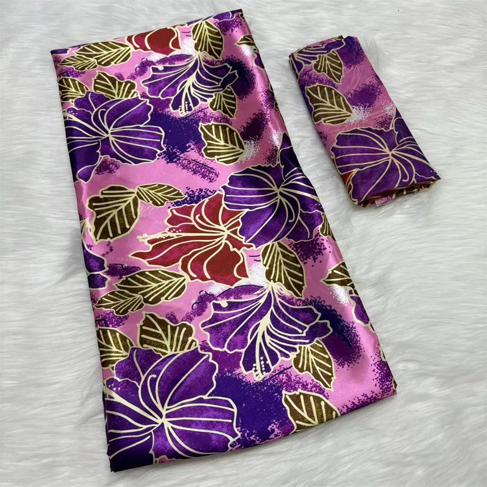African Satin Silk Fabric High Quality Silk Fabric And Chiffon Tulle Blouse 4+2 Yards Nigerian Women Clothes Garment Cloth 8 6 yards | Afrocentric