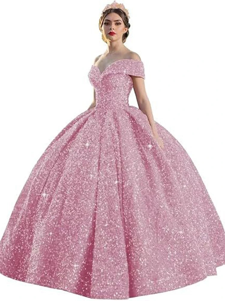 Customized Ball Gown Quinceanera Dresses Shiny Sequins Off Shoulder Prom Birthday Party Gowns Formal Vestido De Anos Sweet 16