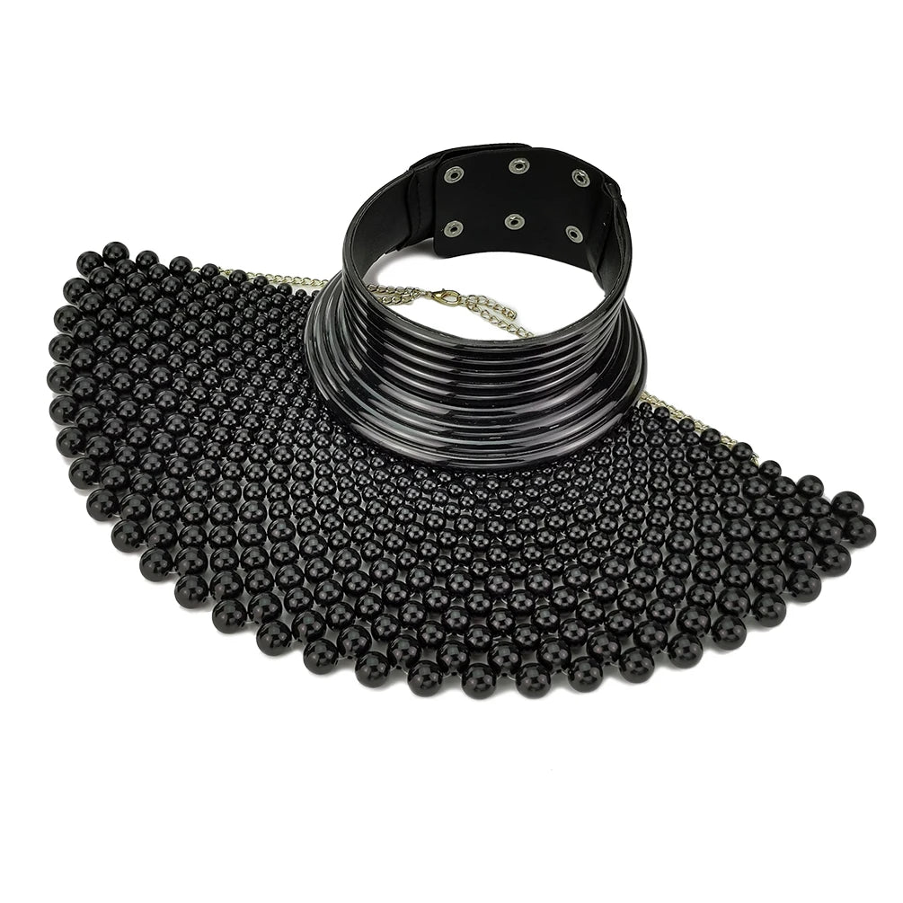 African Handmade Beaded Collar Necklace Black Necklace Set | Afrocentric