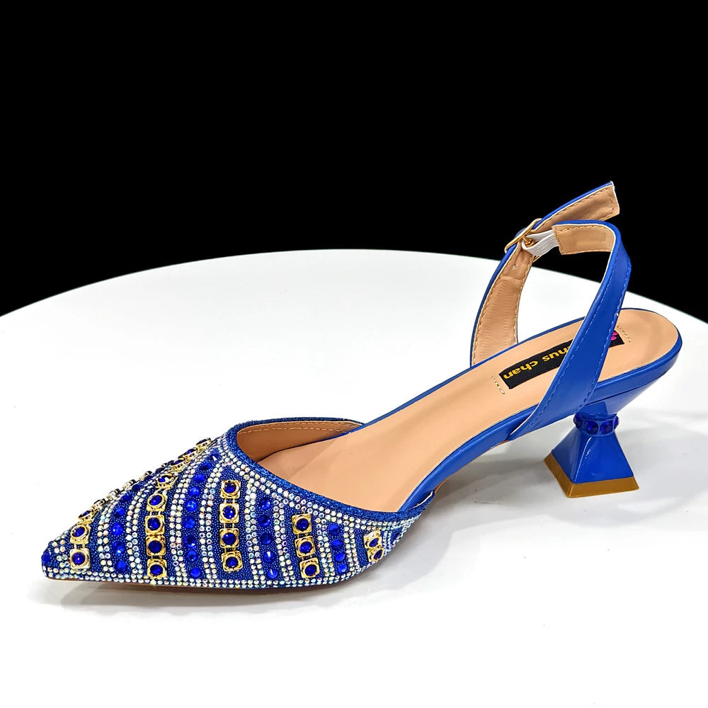 2025 Italian Fashion Pointed Toe Rhinestone Women Heels & Bag Set | Afrocentric