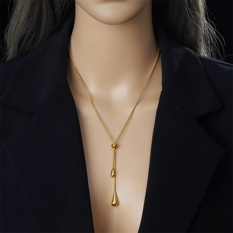 Gold Water Drop Tassel Jewelry Set | Necklace & Earrings for Women | Afrocentric