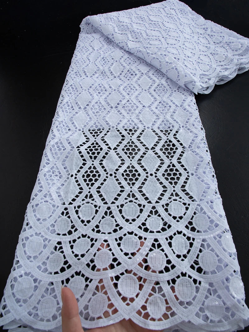 Kalume African Guipure Cord Lace Fabric with Sequins 2025 High Quality Nigerian Lace Fabrics 5 Yards for Wedding Dresses F3610 44391 5yard | Afrocentric