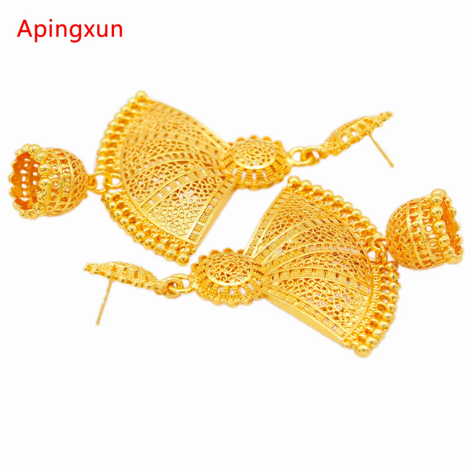 Gold Fan Shape Drop Earrings | Afrocentric