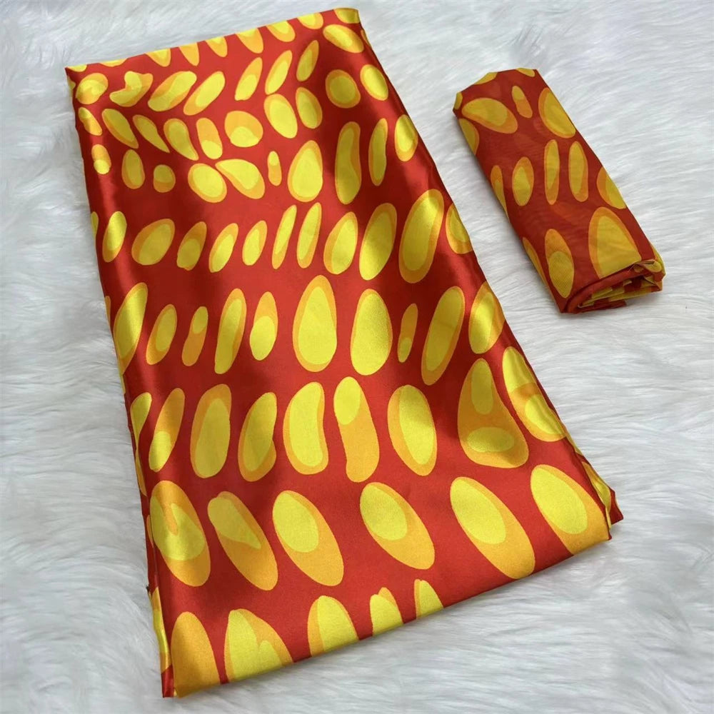 African Satin Silk Fabric High Quality Silk Fabric And Chiffon Tulle Blouse 4+2 Yards Nigerian Women Clothes Garment Cloth as picture 1 6 yards | Afrocentric