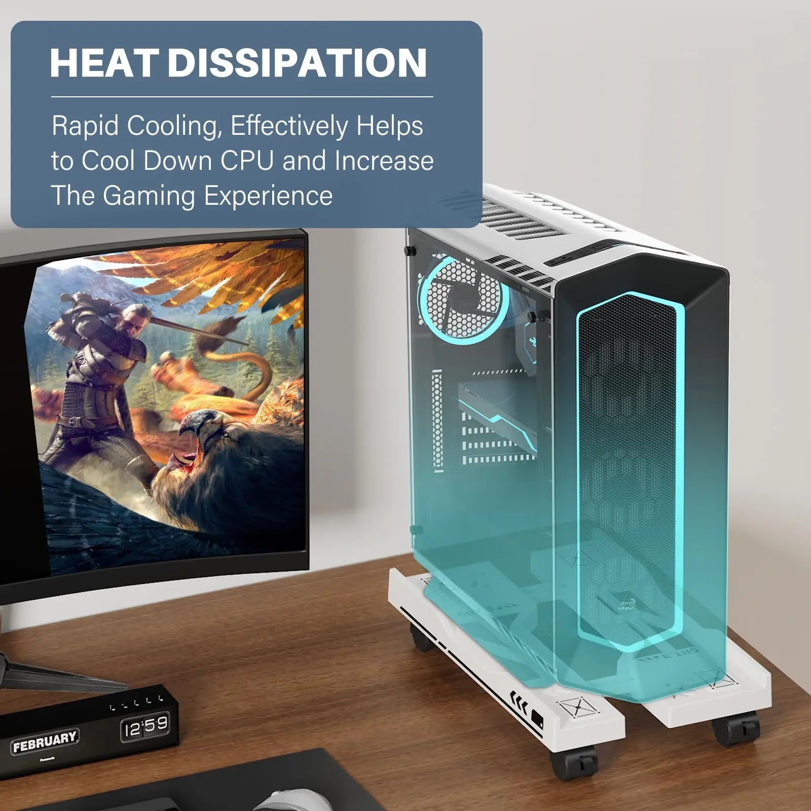 Adjustable CPU Stand with Wheels | Mobile PC Tower Desktop Floor Stand | Afrocentric