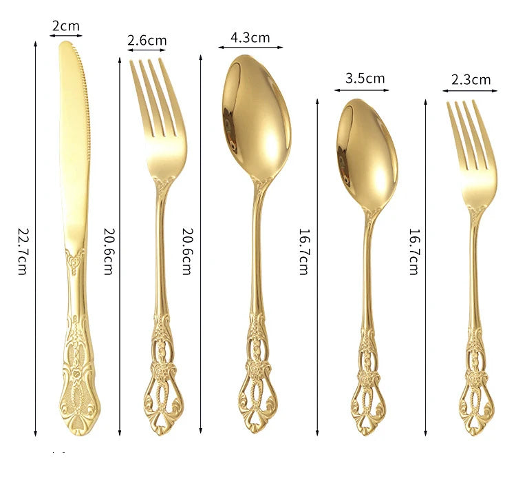 Luxury Retro Cutlery Set | Engraved Stainless Steel Flatware | 4pc, 5pc, 16pc & 24pc Sets | Afrocentric