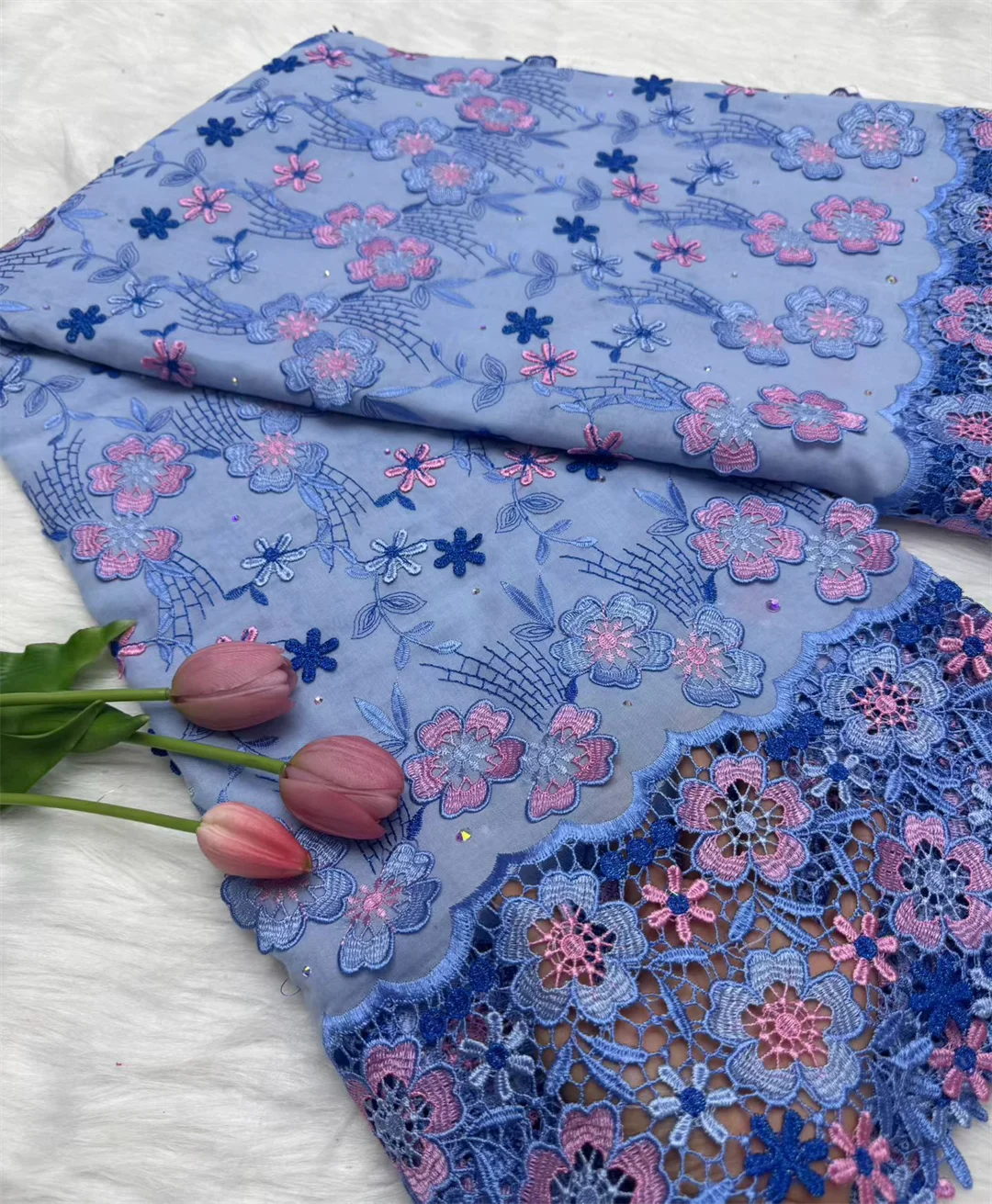 Swiss Voile Lace In Switzerland With 3D Flower Applique Stones 2026 Super Quality African Lace Fabric For Wedding Lace Dress LY7364-3 120cm 5 Yards | Afrocentric