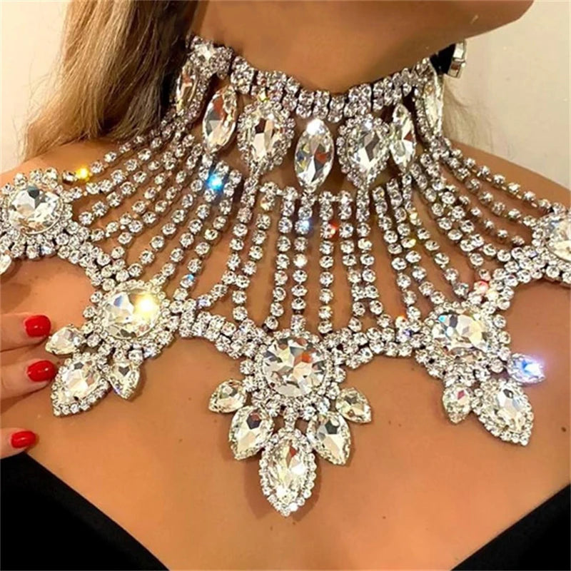Crystal Rhinestone Choker Necklace | Luxury Geometric Water Drop Chain Collar | Afrocentric