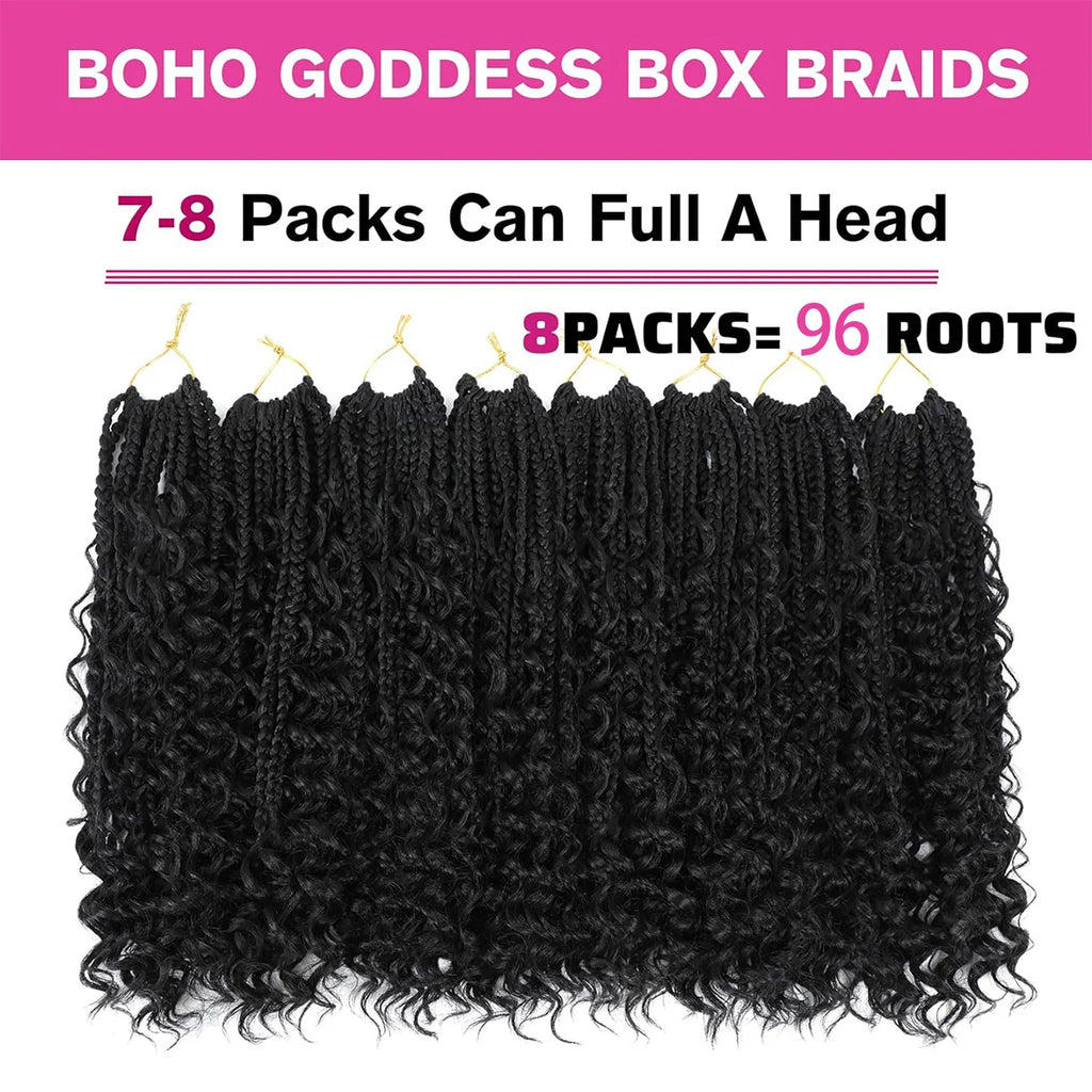 Goddess Box Braids Crochet Hair | 10 Inch Boho Curly Ends | 12 Strands Per Pack | Afrocentric