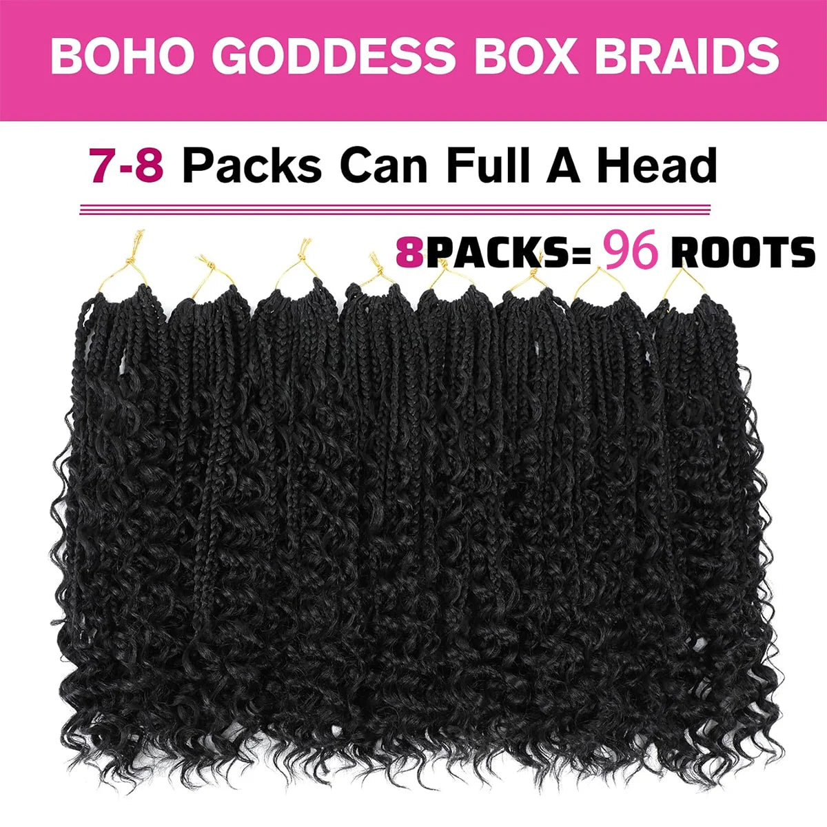 Goddess Box Braids Crochet Hair | 10 Inch Boho Curly Ends | 12 Strands Per Pack | Afrocentric