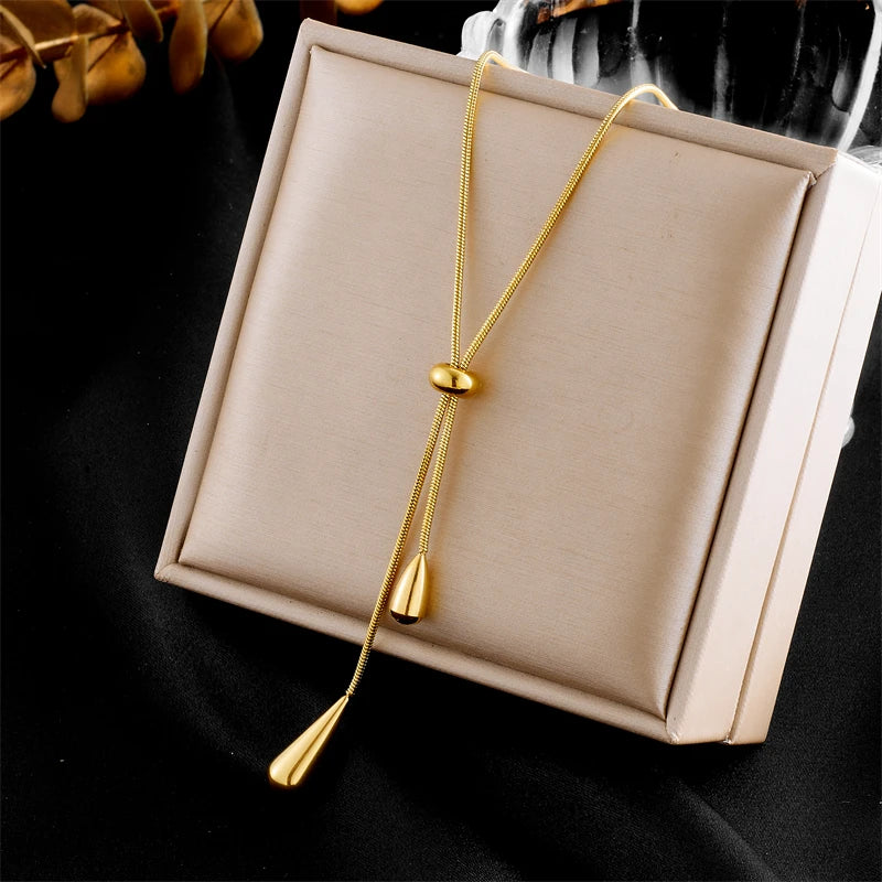 Gold Water Drop Tassel Jewelry Set | Necklace & Earrings for Women | Afrocentric