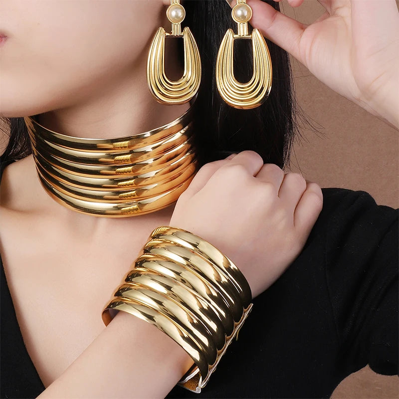 African Leather Jewelry Set | Necklace, Bracelet & Earrings Style 1 China Mainland | Afrocentric
