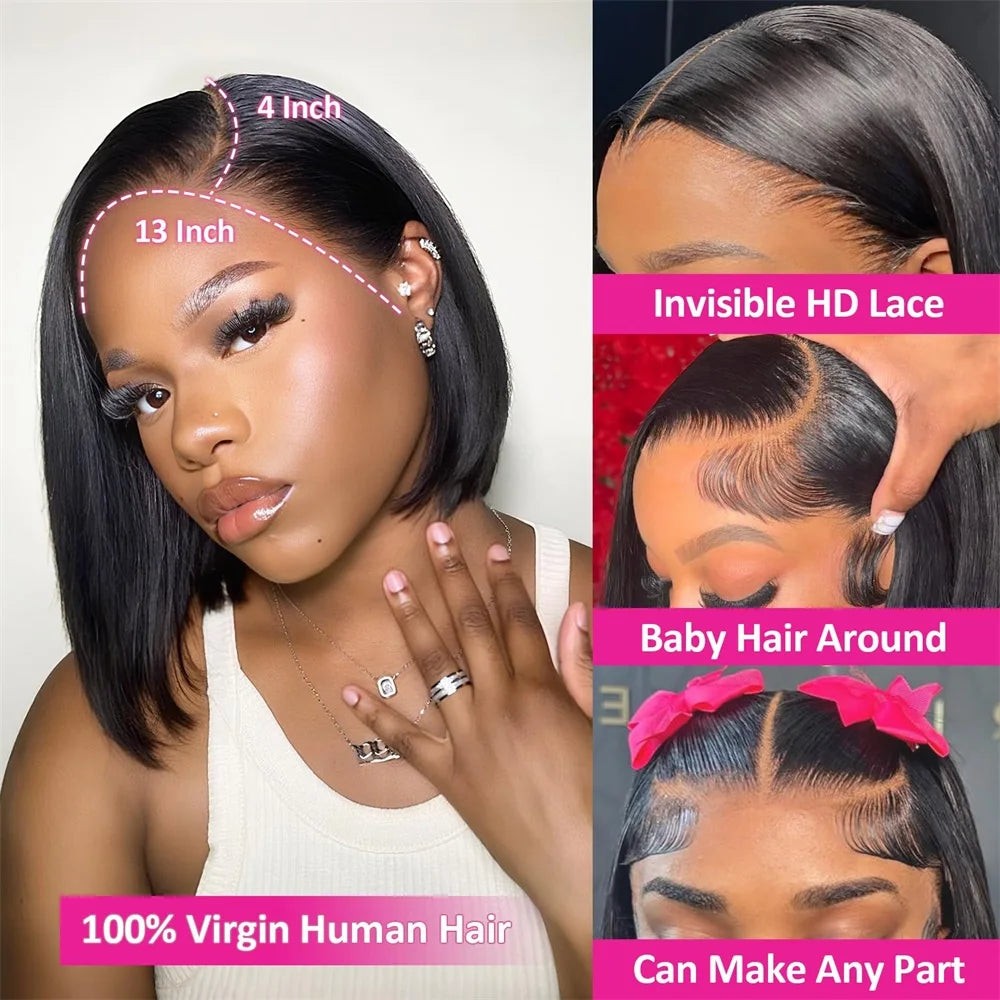 Bob Wig Human Hair | 13x4 HD Lace Front Glueless Pre-Plucked for Black Women | Afrocentric