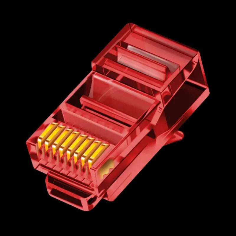 RJ45 Cat6 Pass Through Connectors | 50-Pack EZ Crimp Modular Plugs for UTP Network Cable Red | Afrocentric