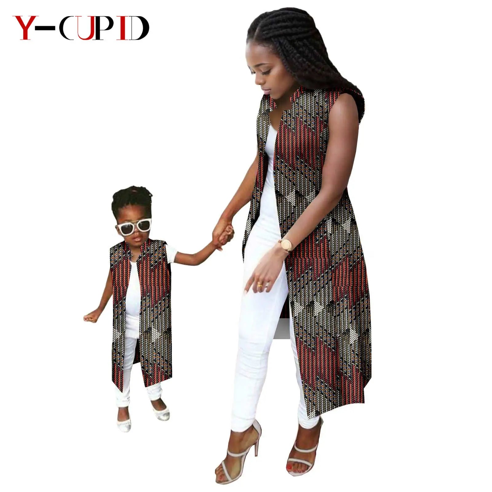African Print Long Vest for Women and Girls Dashiki Summer Cotton Ankara Mother Jacket Outfits Matching Daughter Clothes 24F041 | Afrocentric