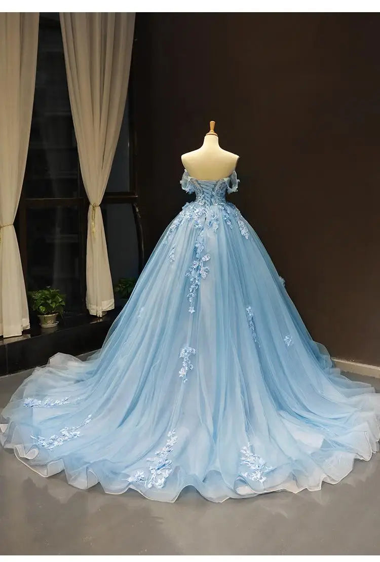Floral Quinceañera Ball Gown – Off Shoulder Tulle Dress (Plus Size Available)