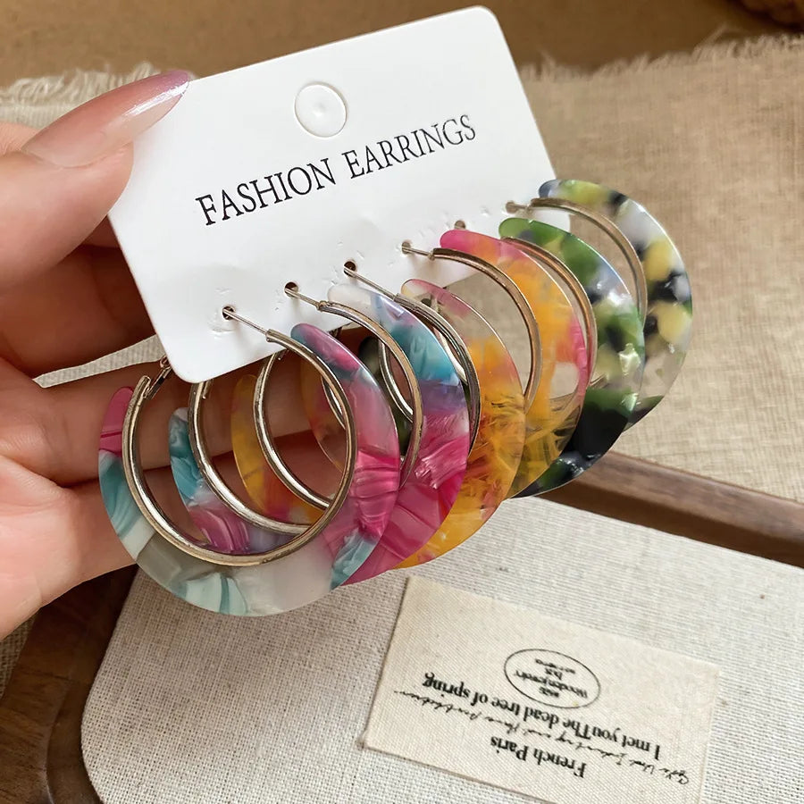 Leopard Print Hoop Earring Set | 3-Piece Acrylic C-Shaped Drop Earrings HE27878-2 | Afrocentric