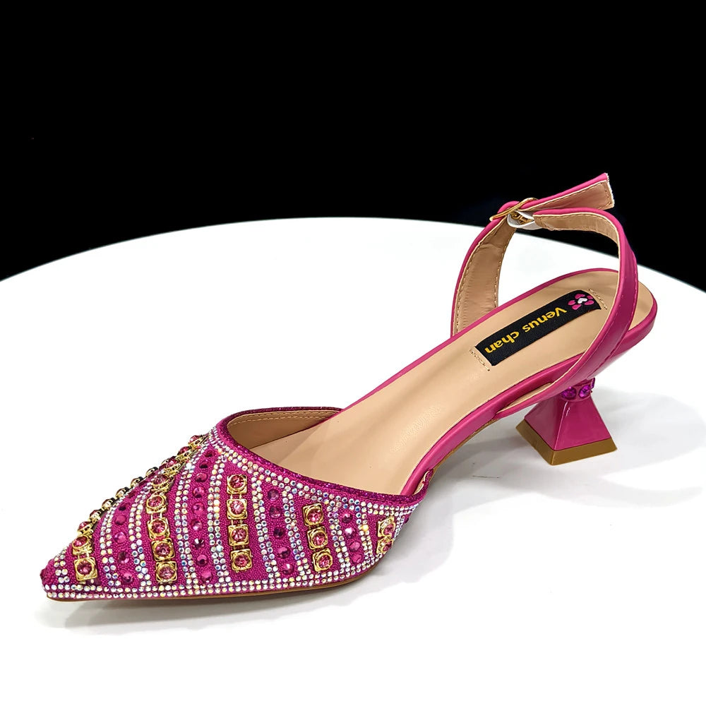 2025 Italian Fashion Pointed Toe Rhinestone Women Heels & Bag Set | Afrocentric