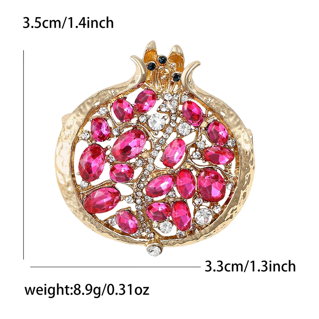 Rhinestone Pomegranate Brooch Pin | Enamel Fruit Brooch for Women | Afrocentric