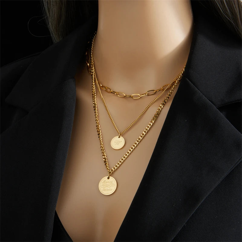 Multilayer Coin Pendant Necklace | Layered Chain for Women | Afrocentric