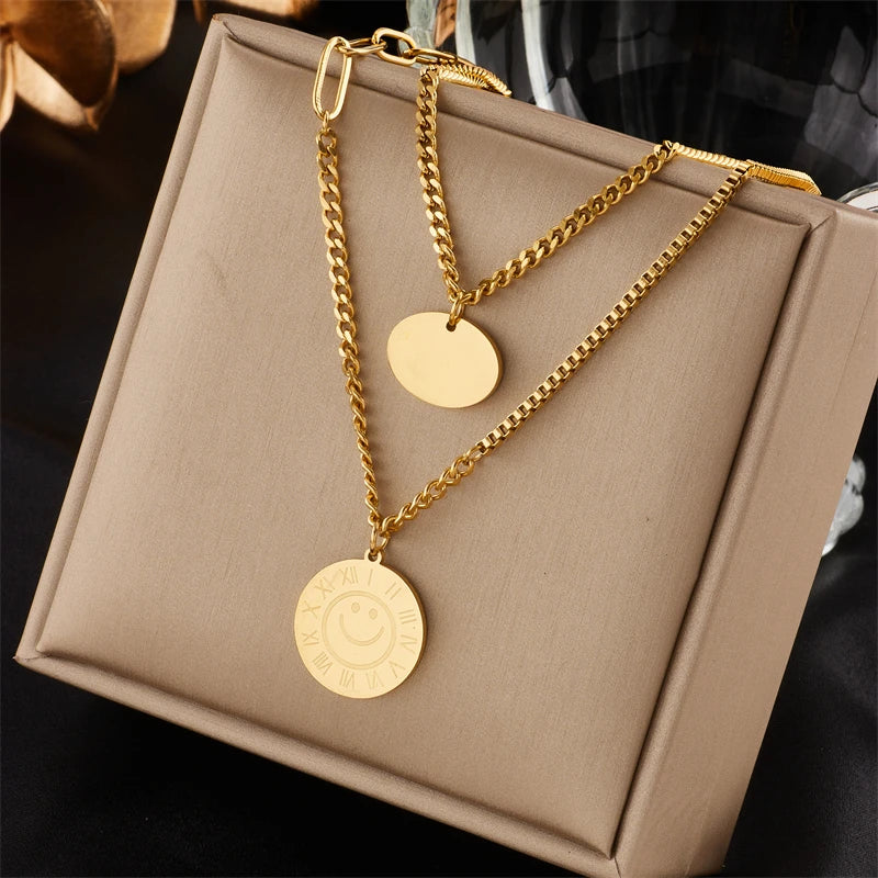 Multilayer Coin Pendant Necklace | Layered Chain for Women | Afrocentric