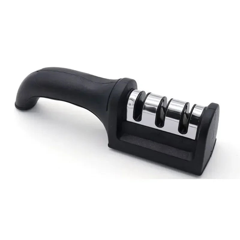 3-Stage Kitchen Knife Sharpener | Ceramic & Stainless Steel Handheld Sharpener Black 22cm | Afrocentric