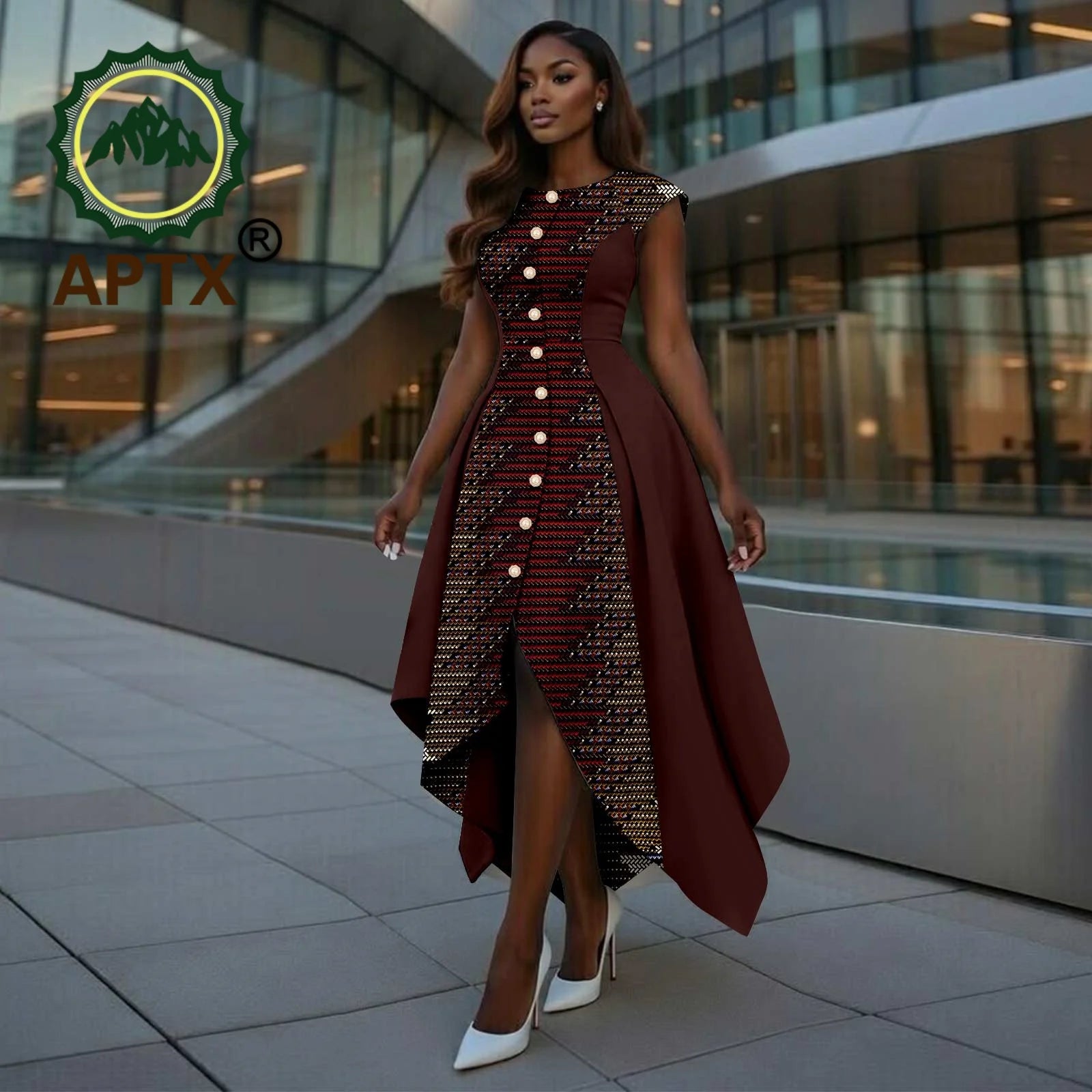 African Dress for Women Ankara Print O-Neck Short Sleeve Ankle-Length Patchwork Asymmetrical Dress Dashiki Casual Party 527-tr52 | Afrocentric