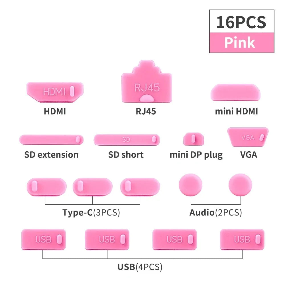 USB-C Dust Protector Caps | Silicone Anti-Dust Plug Set for Laptop Pink | Afrocentric