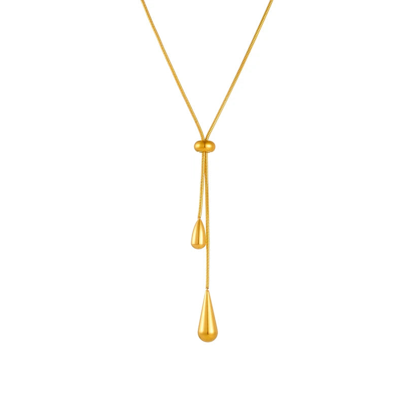 Gold Water Drop Tassel Jewelry Set | Necklace & Earrings for Women | Afrocentric