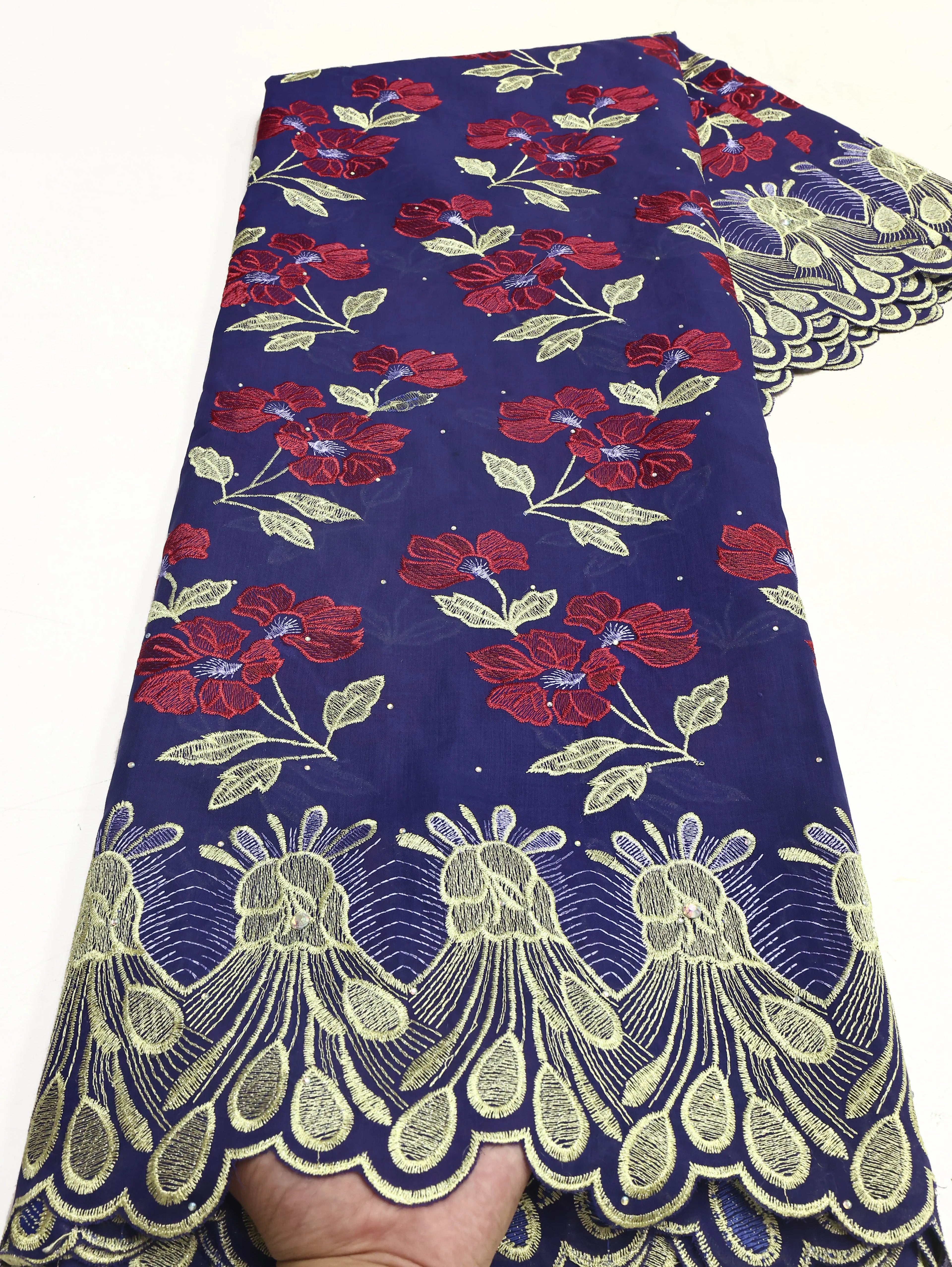 Swiss Voile Lace In Switzerland With 3D Flower Applique Stones 2026 Super Quality African Lace Fabric For Wedding Lace Dress LY3623-2 120cm 5 Yards | Afrocentric
