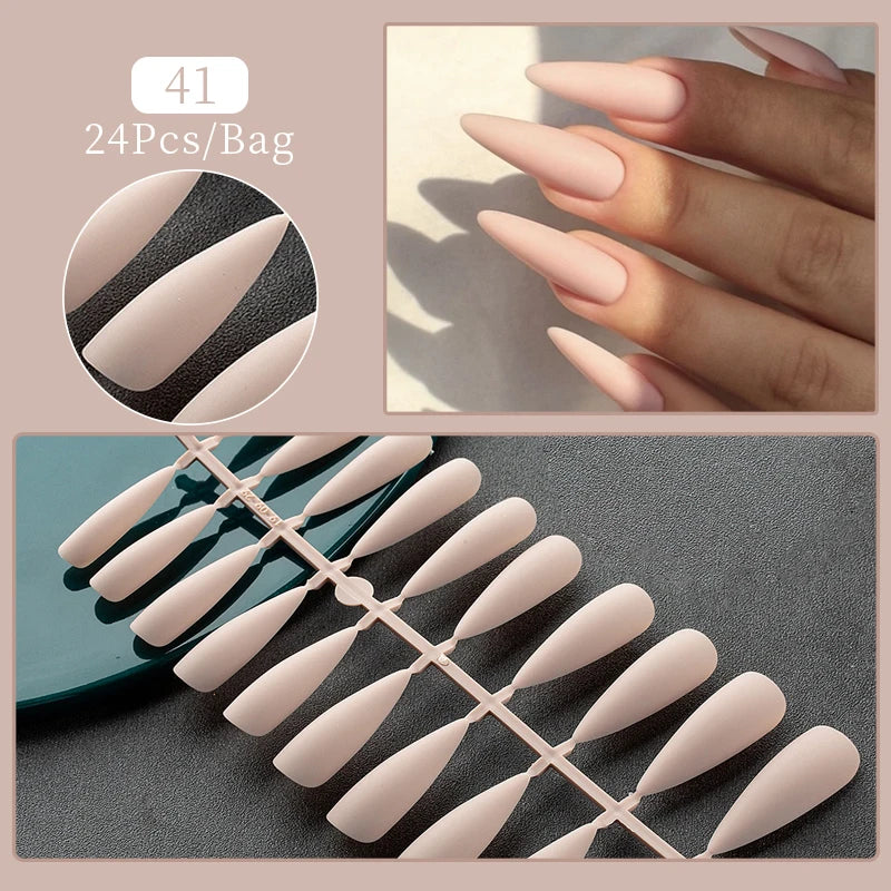Matte Nude Press-On Nail Set | 30pcs Full Cover False Nails | French & Nude Styles C041 | Afrocentric