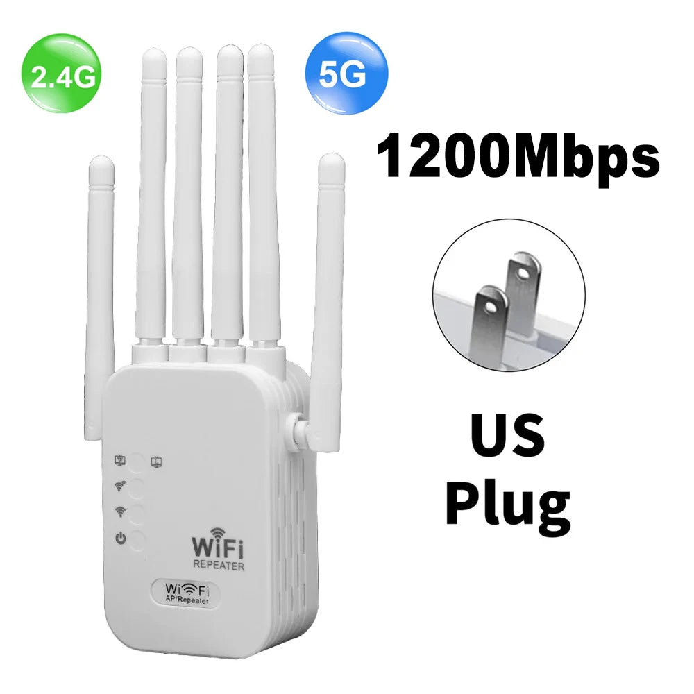 WiFi Repeater Dual Band 1200Mbps | 2.4G & 5G Wireless Signal Booster 1200Mbps US Plug | Afrocentric