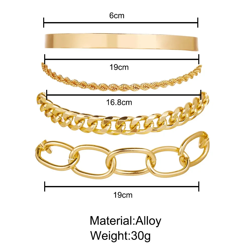 Boho Gold Chain Bracelet Set | Geometric Link Chain Open Bangle for Women | Afrocentric