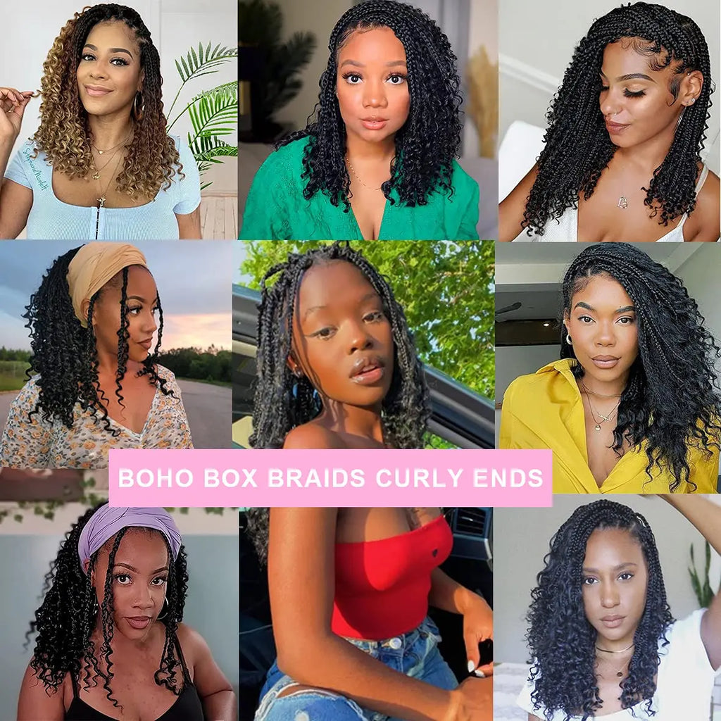 Goddess Box Braids Crochet Hair | 10 Inch Boho Curly Ends | 12 Strands Per Pack | Afrocentric