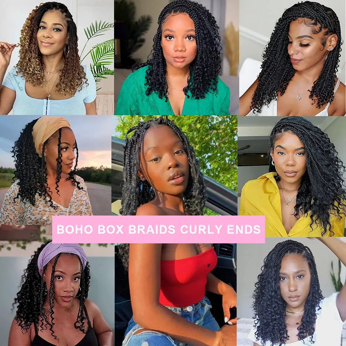 Goddess Box Braids Crochet Hair | 10 Inch Boho Curly Ends | 12 Strands Per Pack | Afrocentric