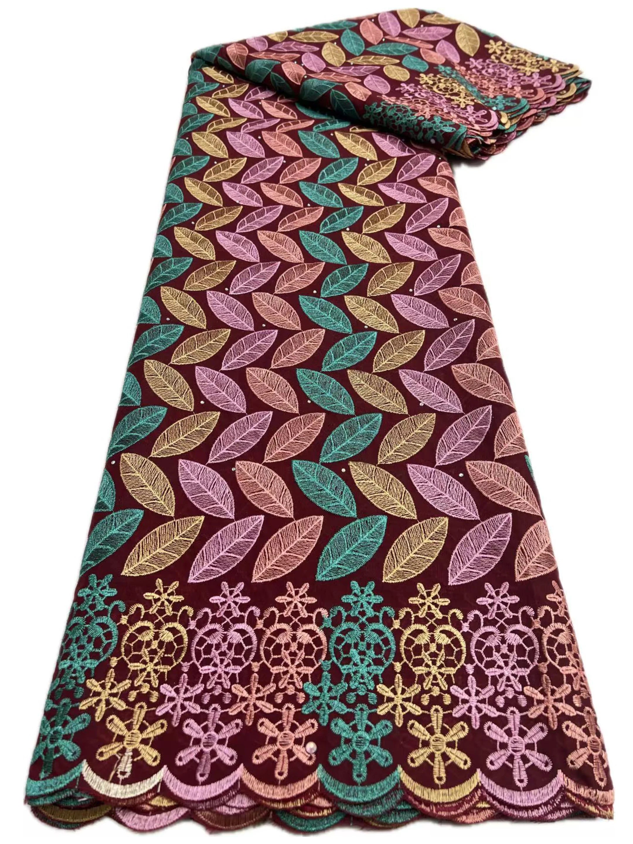 Swiss Voile Lace In Switzerland With 3D Flower Applique Stones 2026 Super Quality African Lace Fabric For Wedding Lace Dress LY5870-2 120cm 5 Yards | Afrocentric