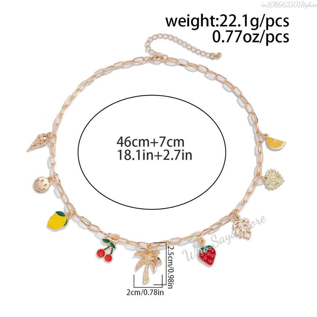 Boho Fruit Charm Choker Necklace | Cherry, Strawberry & Sweet Dopamine Jewellery | Afrocentric