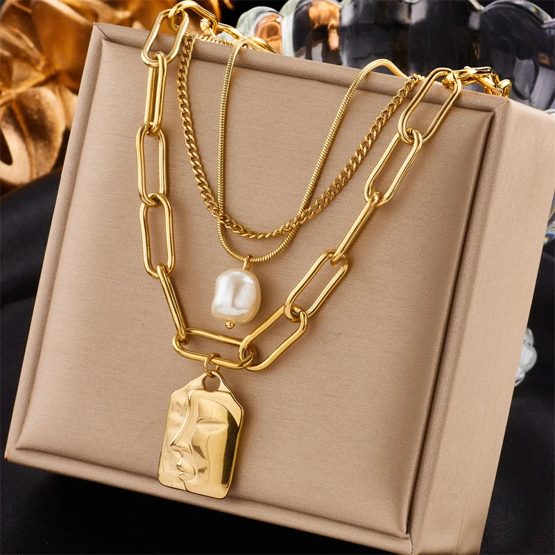 Multilayer Coin Pendant Necklace | Layered Chain for Women | Afrocentric