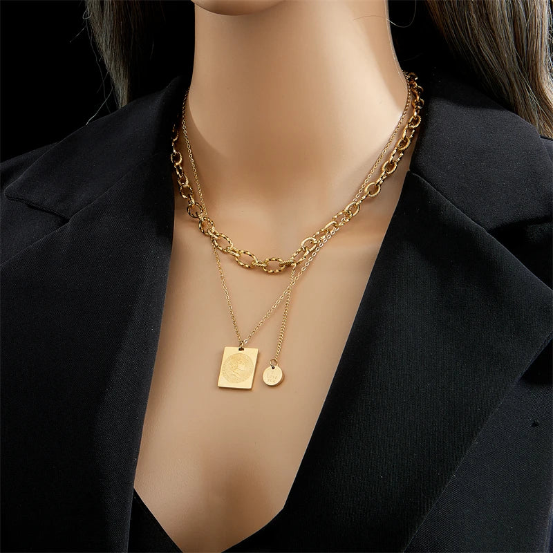 Multilayer Coin Pendant Necklace | Layered Chain for Women | Afrocentric