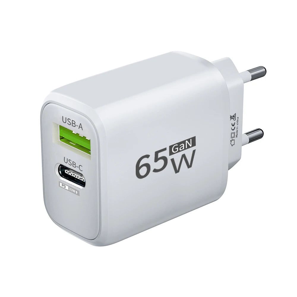 USB Charger 65W GaN Type C Fast Charging PD Power Adapter Quick Charger 3.0 For iPhone 15 Xiaomi POCO Samsung Oneplus White EU | Afrocentric