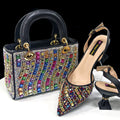2025 Italian Fashion Pointed Toe Rhinestone Women Heels & Bag Set Multi Color | Afrocentric