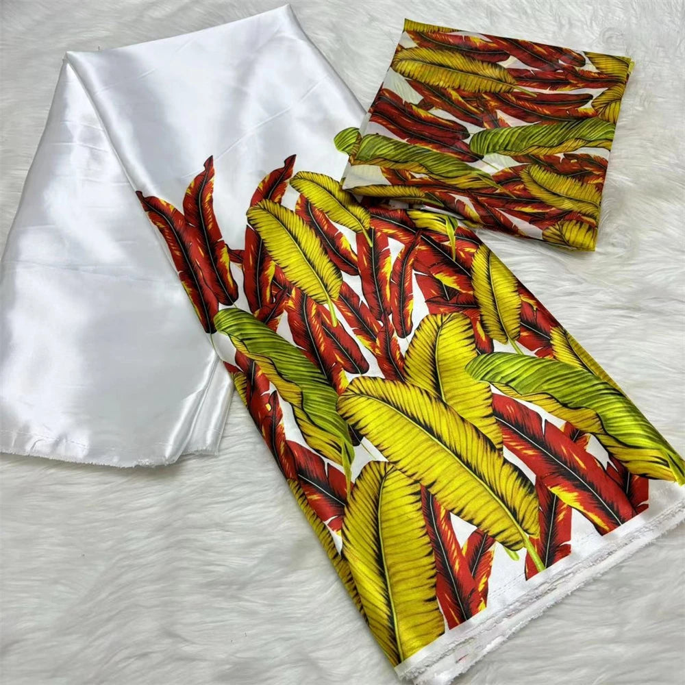 African Satin Silk Fabric High Quality Silk Fabric And Chiffon Tulle Blouse 4+2 Yards Nigerian Women Clothes Garment Cloth as picture 3 6 yards | Afrocentric